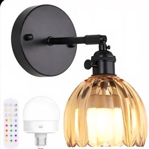 New Vintage Battery Operated Wall Sconce with Tulip Glass Shade